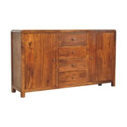 Curved Large Wooden Sideboard with Drawers & Chestnut Finish