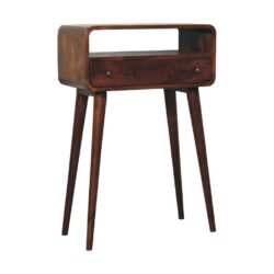 Curved Small Chestnut Wooden Console Table with Drawer