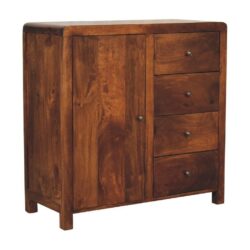 Curved Small Wooden Sideboard with Drawers & Chestnut Finish