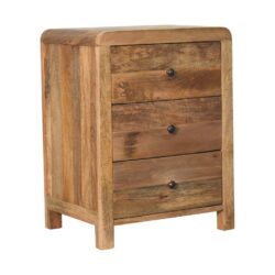 Curved Wooden Bedside Table with Drawers & Oak Finish