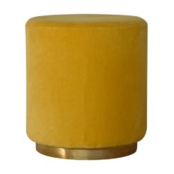 Round Mustard Velvet Footstool with Gold Base