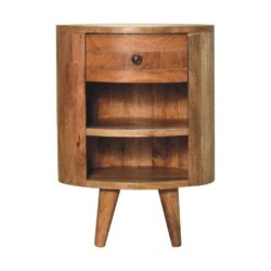 Sara Rounded Wooden Bedside Table with Drawer & Oak Finish