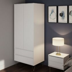 Alana Modern Double White Wardrobe with Drawers