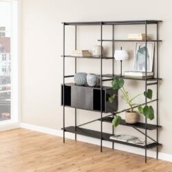 Arcona Minimalist Large Open Black Bookcase Display Unit in Black Ash