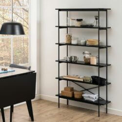 Arcona Minimalist Open Modern Tall Black Bookcase in Black Ash