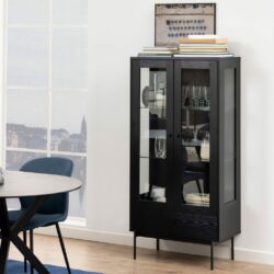 Arcona Modern Tall Black Display Cabinet with Glass Doors