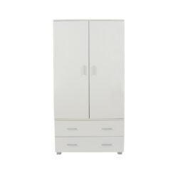 Arctic Gloss Modern Double White Wardrobe with Drawers