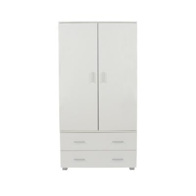 Arctic Gloss Modern Double White Wardrobe with Drawers