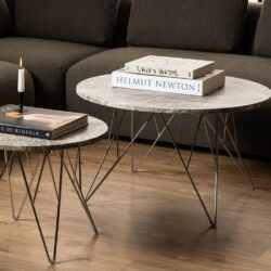 Arles Round Beige Grey Marble Coffee Table with Silver Base