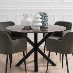 Asino Modern Round Brown Marble Dining Table with Black Legs