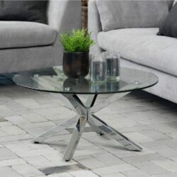Asino Modern Round Glass Coffee Table with Silver Legs
