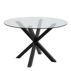 Asino Modern Round Glass Dining Table with Black Legs