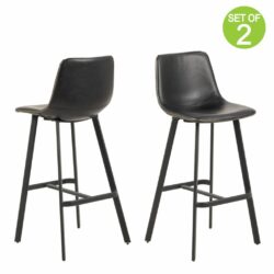 Black Leather Bar Stools Bar Chairs - Pair