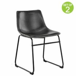 Black Leather Dining Chairs in Bucket Style - Pair
