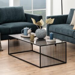 Bourges Modern Black Coffee Table with Marble & Glass