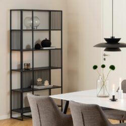 Bourges Modern Large Black Bookcase with Black Marble Shelves
