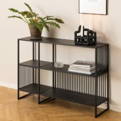 Bourges Modern Short Black Bookcase Console Table with Black Marble