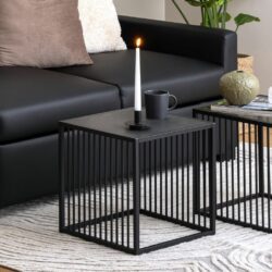Bourges Square Modern Black Marble Lamp Table with Black Base