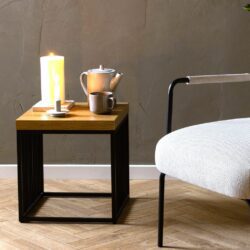 Bourges Square Modern Wooden Side Table with Black Base