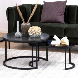 Calais Modern Round Black Marble Coffee Table & Side Table Set