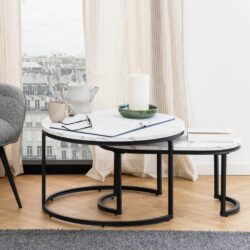 Calais Modern Round White Marble Coffee Table and Side Table Set