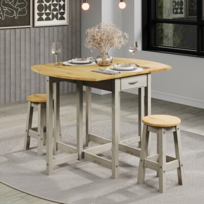 Catrell Grey Wooden Dropleaf Bar Table and Stools Set