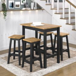 Catrell Large Wooden Black Bar Table and Stools Set for 2 People