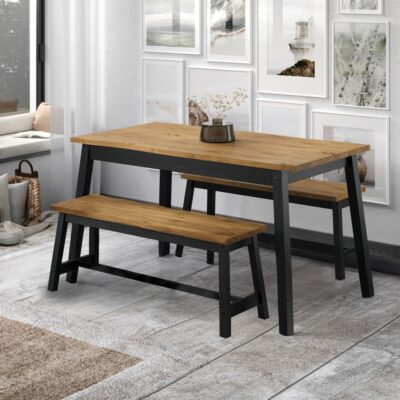 Catrell Large Wooden Black Dining Table with Live Edge Design