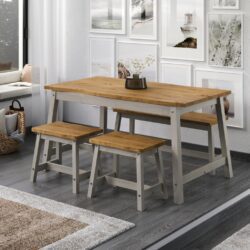 Catrell Pine Wooden Grey Dining Table with Rustic Edge Detail