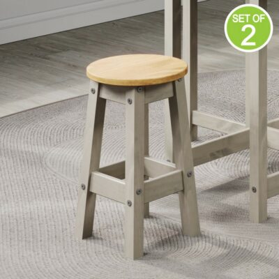 Catrell Round Wooden Grey Dining Stool Kitchen Stool - Pair