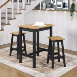 Catrell Wooden Black Bar Table and Stools Set for 2 People