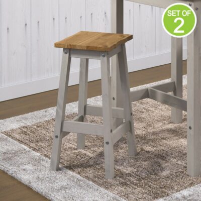 Catrell Wooden Grey Bar Stool with Rustic Edge - Pair