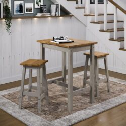 Catrell Wooden Grey Bar Table and Stool Set with Rustic Edge