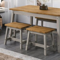 Catrell Wooden Grey Dining Stool Kitchen Bench with Rustic Edge - Pair