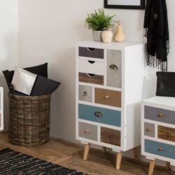 Clementine Tall Slim White Bohemian Chest of Drawers Tallboy