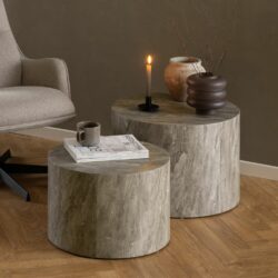 Dijon Modern Round Grey Coffee Table in Marble Effect - Set of 2
