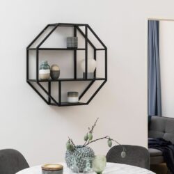 Duke Black Wall Shelf Display Unit with Octagonal Black Frame