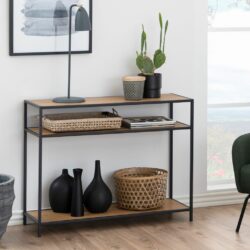Duke Modern Black Console Table with Wooden Shelves