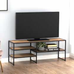 Duke Modern Black TV Unit with Wooden Shelves