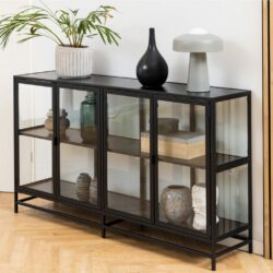 Duke Modern Large Black Glass Sideboard Display Cabinet