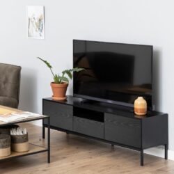 Duke Modern Large Black TV Cabinet in Black Ash Wood Effect