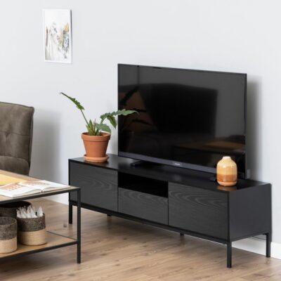 Duke Modern Large Black TV Cabinet in Black Ash Wood Effect