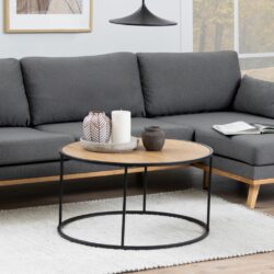 Duke Modern Round Wooden Coffee Table with Black Frame