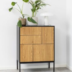 Duke Modern Small Black Sideboard with Drawers & Wooden Fronts