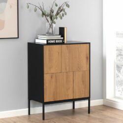 Duke Modern Small Black Sideboard with Wooden Fronts