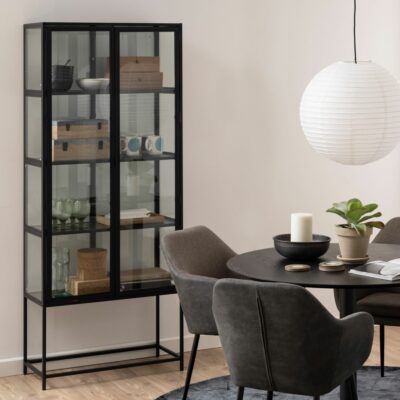 Duke Modern Tall Large Black Glass Display Cabinet