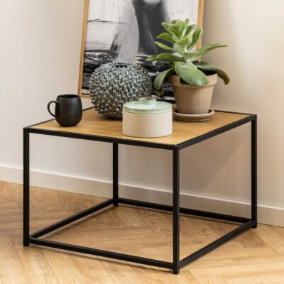 Duke Square Modern Wooden Coffee Table with Black Frame