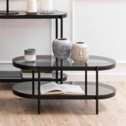 Illinois Modern Oval Black Coffee Table with Smoked Glass