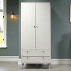 Jodie Double White Wardrobe with Drawers and Woodgrain Finish