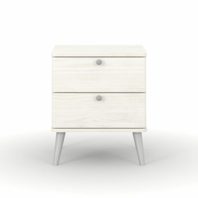 Jodie Modern White Bedside Table with Drawers & Woodgrain Finish